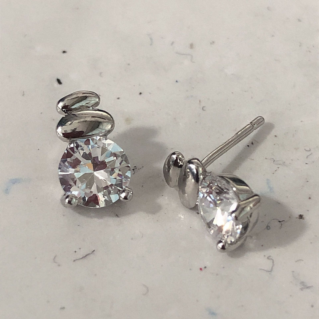 Clear Round CZ Pebble Stack Stud Earrings