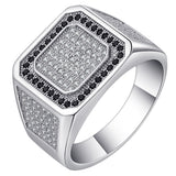Black-Accent Pavé CZ Square Signet Ring