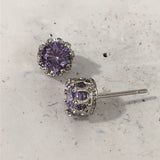 Clear Round CZ Crown Solitaire Stud Earrings