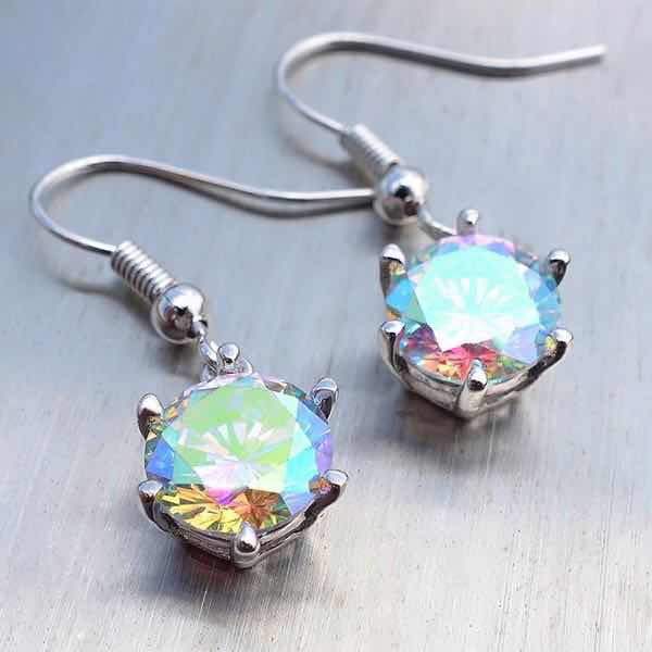 Aurora Rainbow Round CZ Prong Hook Earrings