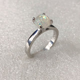 Opal-Look Round Petite Solitaire Ring