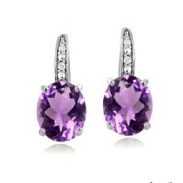 Purple Oval CZ Pave Hook Earrings
