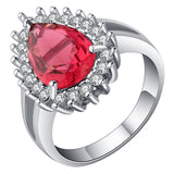 Ruby-Red Pear CZ Halo Jewelry Set