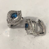Sapphire-Blue Oval CZ Eye Halo Earrings