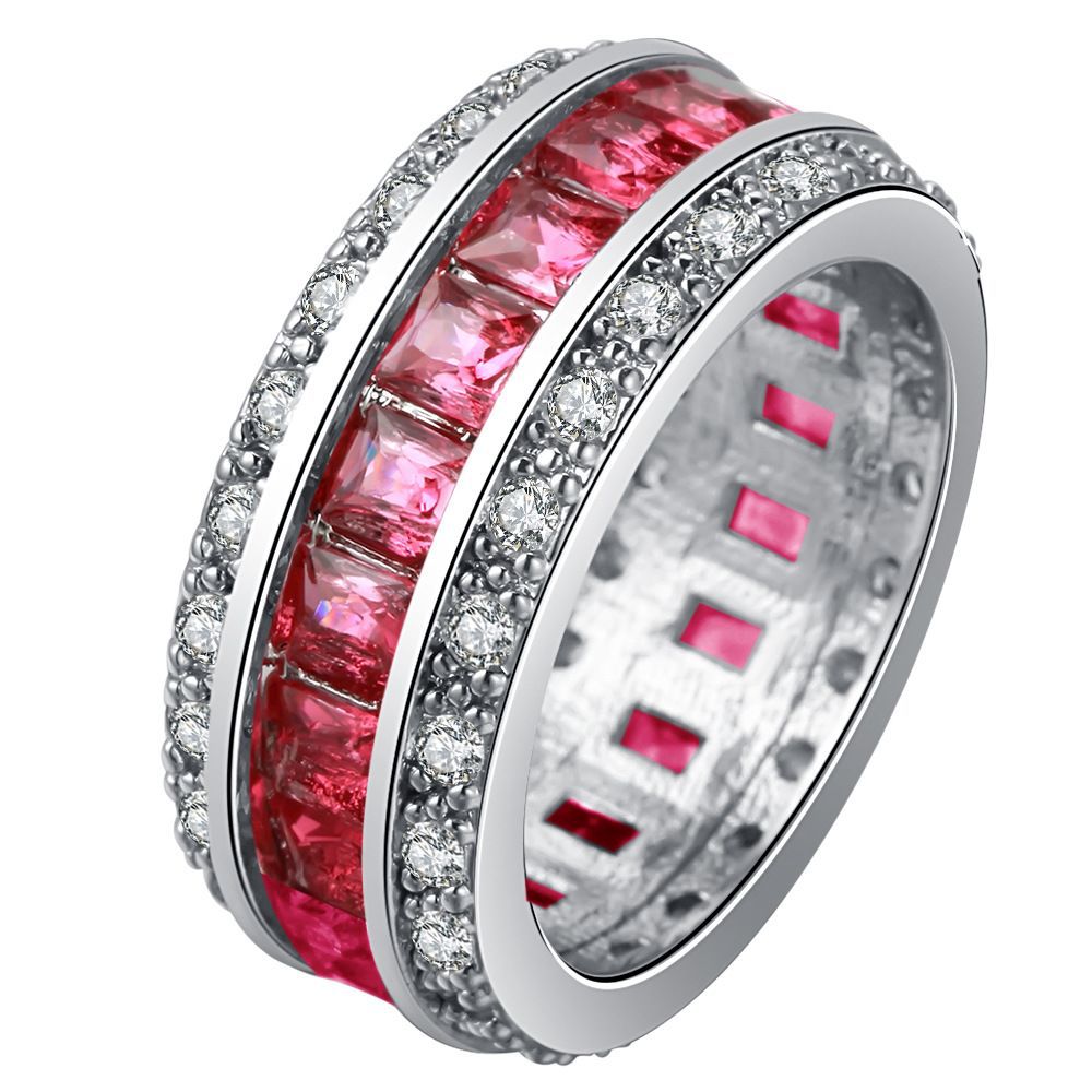 Ruby-Red Princess CZ Channel Eternity Band