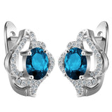 Teal-Blue Oval CZ Swirl Halo Leverback Earrings