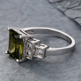 Olive Emerald-Cut CZ Three-Stone Ring