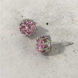 Clear Round CZ Crown Solitaire Stud Earrings