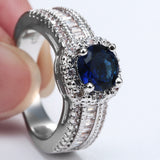 Sapphire-Blue Round CZ Baguette Band Ring
