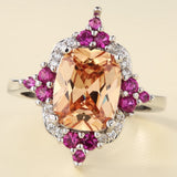 Champagne Cushion CZ Pink Cluster Ring