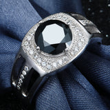Black Round CZ Pavé Halo Men's Ring