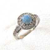 Blue Opal-Look Round Pavé Halo Ring