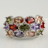 Multicolor Oval CZ Triple-Row Cluster Ring