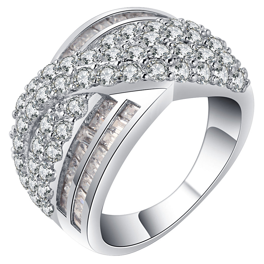 Crossover Pave and Baguette CZ Wide Ring