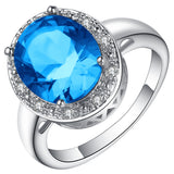 Aqua Oval CZ Halo Triple-Drop Jewelry Set