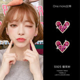 Pink CZ Pavé Heart Stud Earrings