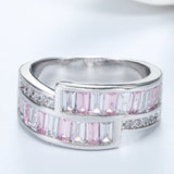 Pink Baguette CZ Open Bypass Ring