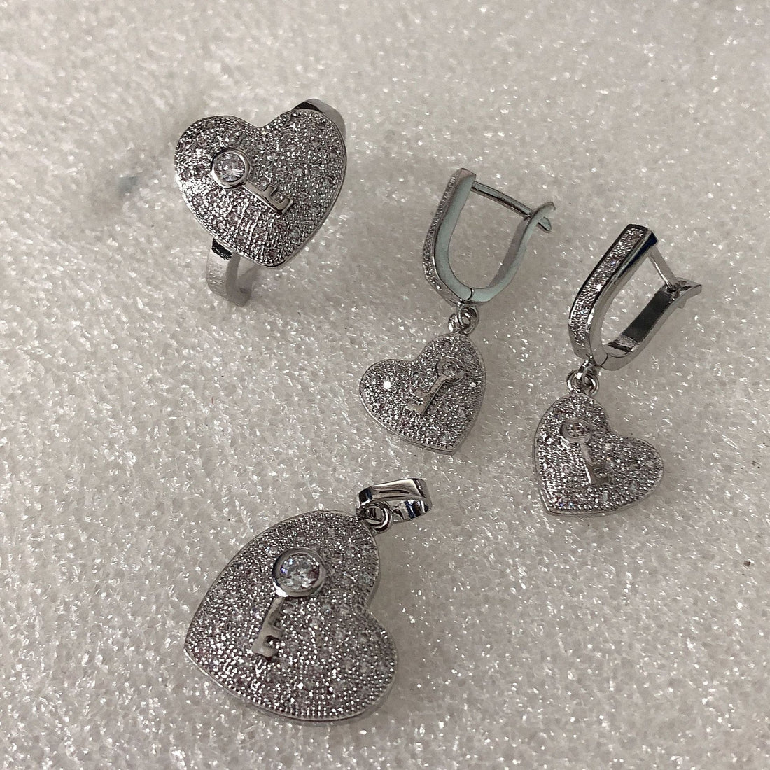 Pavé CZ Puffy Heart Jewelry Set