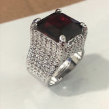 Raspberry-Pink Cushion CZ Pave Split Shank Ring