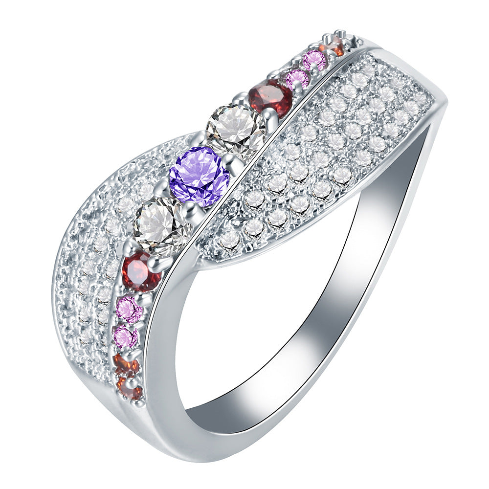 Pink and Purple CZ Pave Wave Ring