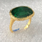Green Oval Stone Brushed Gold Ring