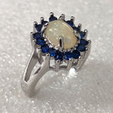 Opal-Look Oval Sapphire-Blue CZ Halo Ring
