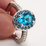 Aqua Oval CZ Blue Halo Ring