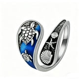 Sea Turtle Blue Enamel Open Wrap Ring