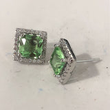 Light Green Cushion CZ Square Halo Stud Earrings