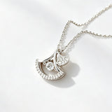 Ginkgo Leaf CZ Pendant Necklace