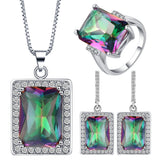 Rainbow Mystic Emerald-Cut CZ Jewelry Set