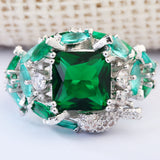 Emerald-Green Marquise CZ Bird Cluster Ring
