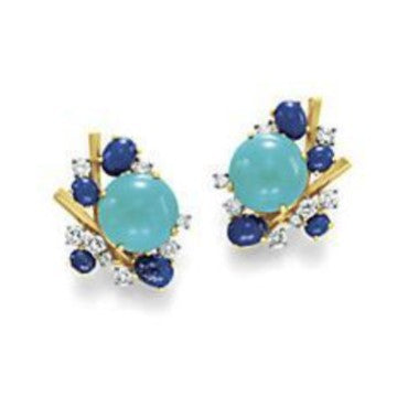 Turquoise-Look Round Blue CZ Cluster Earrings