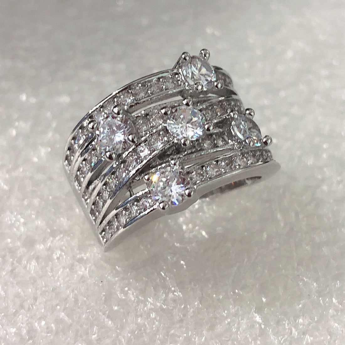 Multi-Row CZ Wide Crossover Band Ring