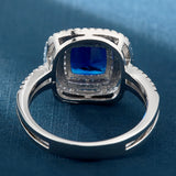 Sapphire-Blue Cushion CZ Double Halo Ring