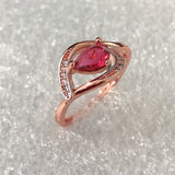 Garnet-Red Pear CZ Rose-Tone Loop Ring