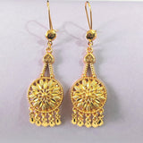 Gold Flower Bead Tassel Drop Earrings