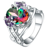 Rainbow Oval CZ Marquise Cluster Cocktail Ring