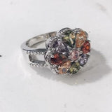 Multicolor Pear CZ Flower Cluster Ring