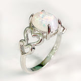 Opal-Look Oval Double Heart Ring