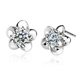 Purple Round CZ Swirl Petal Flower Stud Earrings
