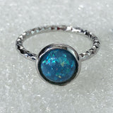Blue Opal-Look Round Bezel Faceted Band Ring