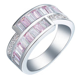 Pink Baguette CZ Open Bypass Ring