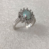 Opal-Look Oval CZ Sunburst Halo Ring