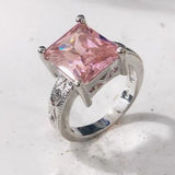 Pink Princess-Cut CZ Engraved Shank Ring