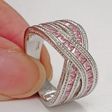 Pink Princess CZ Crisscross Channel Ring