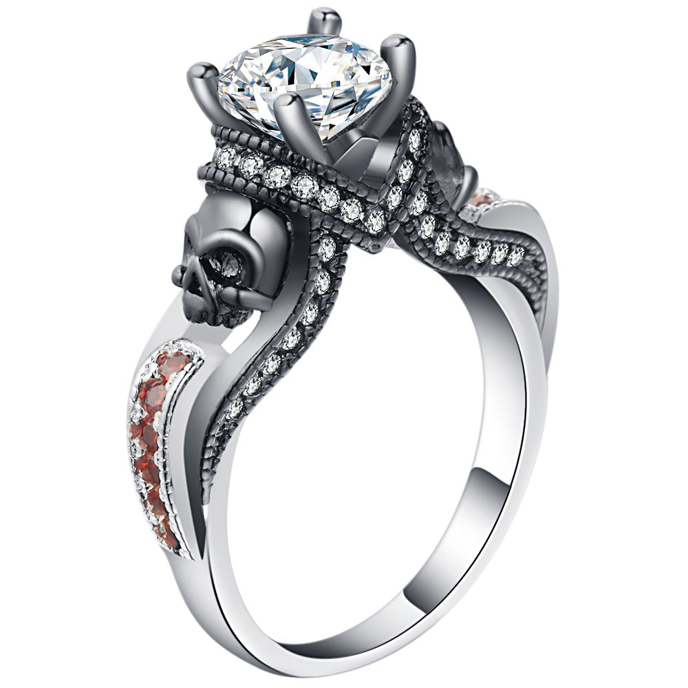 Skull Black Gothic Champagne-Accent Ring