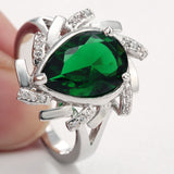 Emerald-Green Pear CZ Bypass Ring