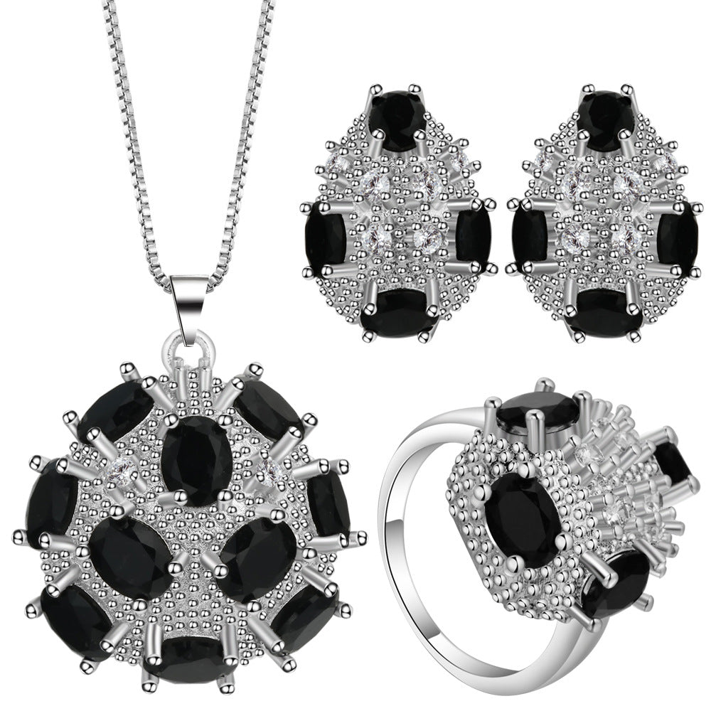 Black Oval CZ Cluster Jewelry Set