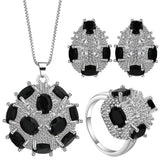 Black Oval CZ Cluster Jewelry Set